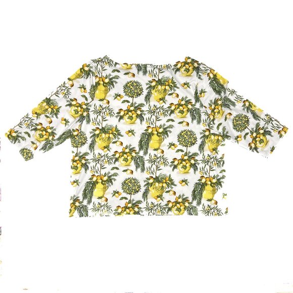 Talbots Cotton Bateau Neck Lemon Tree Lemoncello Botanical 3/4 Tee Sz 3XL - NWOT - Picture 4 of 6
